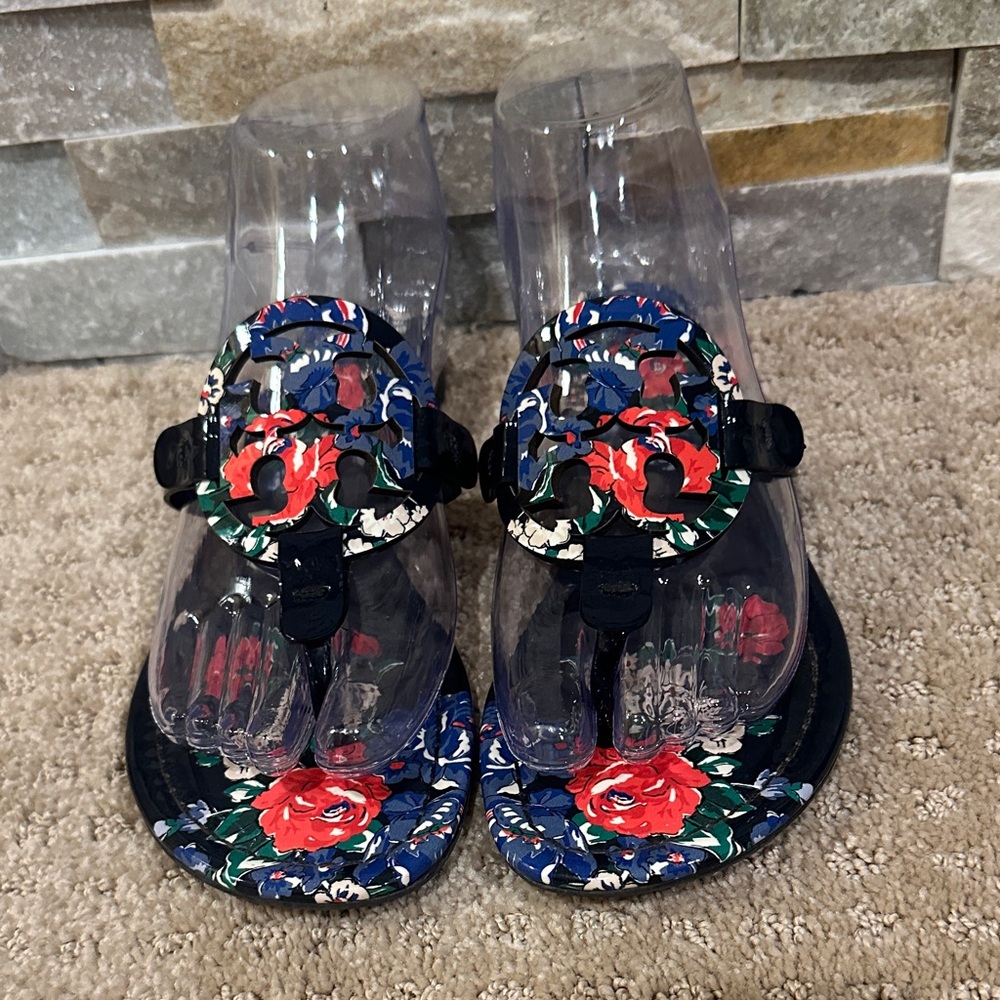 Tory Burch Floral Sandals - Black and Red